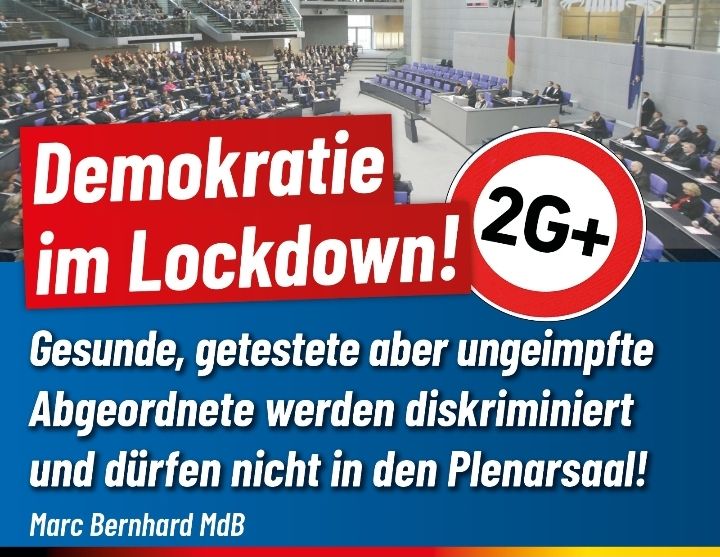 AfD_Karlsruhe's tweet image. Die Bundestagsverwaltung dreht nun völlig am Rad und will gesunde, getestete aber ungeimpfte Bundestagsabgeordnete nicht mehr in den Plenarsaal lassen, eine offene Diskriminierung aus Ausgrenzung demokratisch gewählter Mandatsträger!
#2GPlus 
#Impfpflicht 
#Spaziergaenge