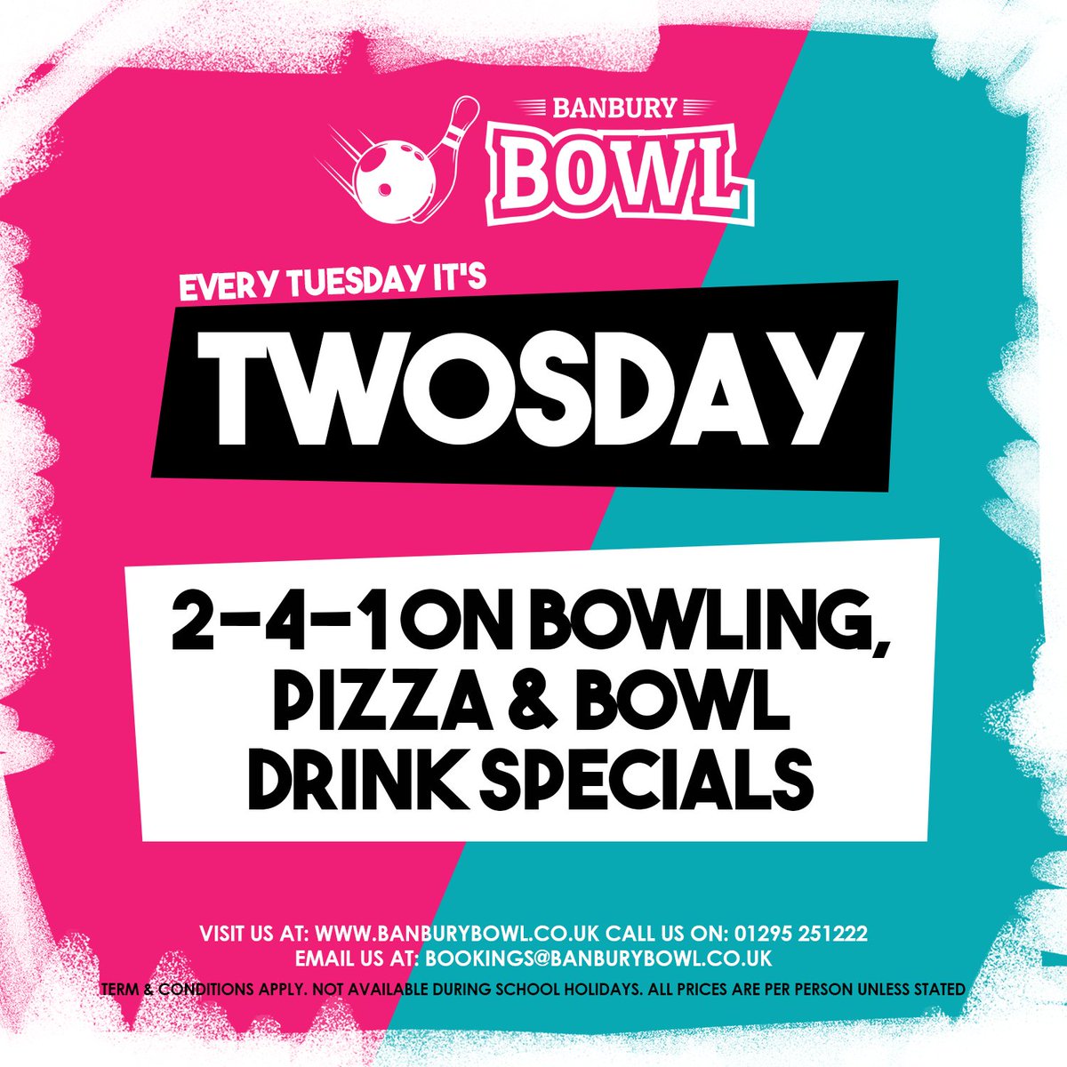 banburybowl's tweet photo. It's Twosday! Make the most of 2-4-1 Bowling, Pizza &amp; Bowl drink specials, every Tuesday 😎

Book your bowl: https://t.co/Agoo1JER3B 📲

#BanburyBowl #Bowling #Banbury #UK #Bowl #Discobowl #cocktails #Pizza #Arcade https://t.co/GOHBw5JC71