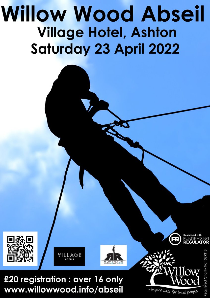 willowwoodh's tweet image. Why not brave the drop and join us at the Village Hotel in Ashton on Saturday 23 April for a sponsored Abseil in support of Willow Wood? Unsure how you can raise sponsorship for us? Get in touch for more info. 

Register at WillowWood.info/Abseil
