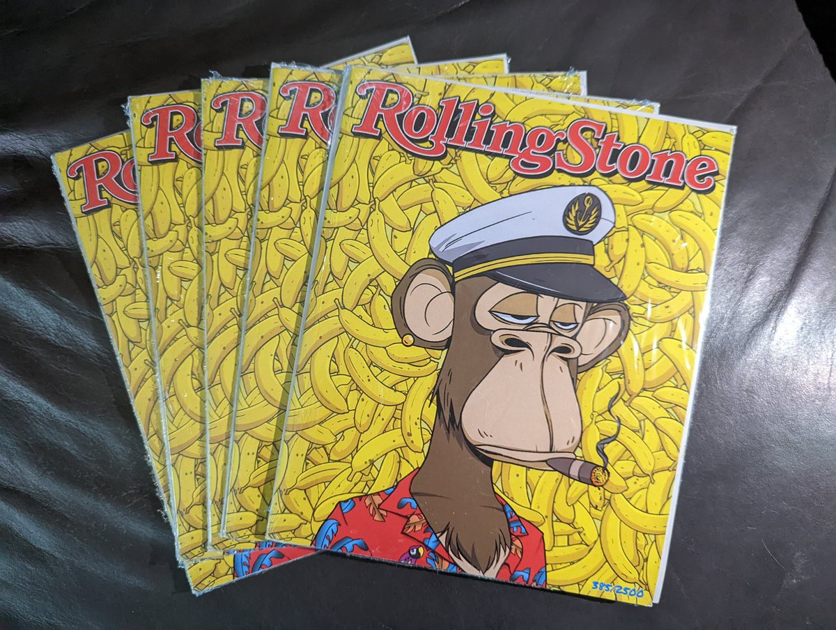 GM. I want to give back to the #NFT community that has given so much to me.

1 #BAYC Rolling Stone #381/2500 ($500-$600 avg ebay sale price)

To enter: Retweet &amp; Follow me

Shipped worldwide.
Closes Thursday Noon EST.

I owe someone one of these dm me. #GM #NFTGiveaway #WGMI