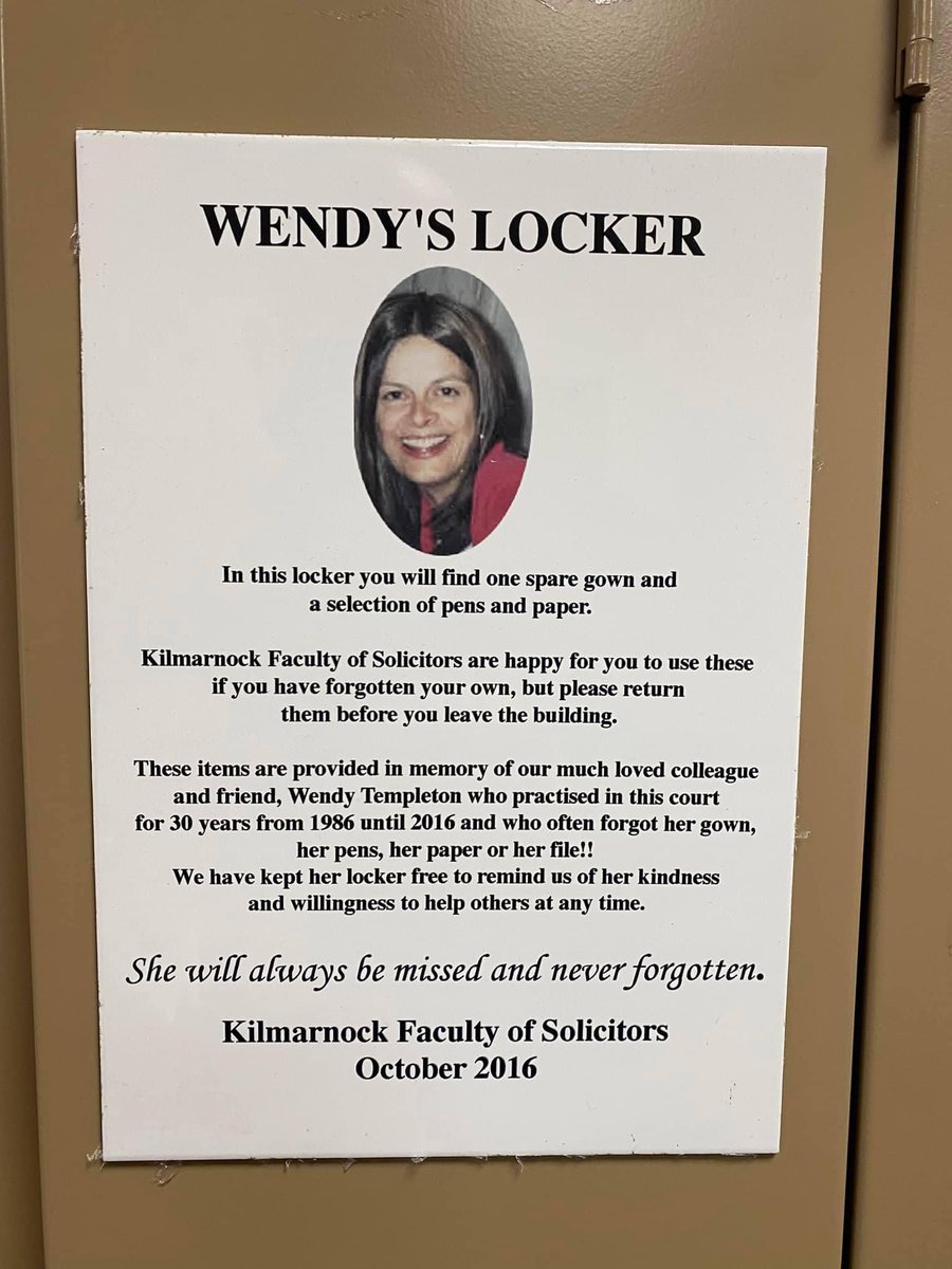 LefevreAberdeen's tweet photo. On the road today at Kilmarnock Sheriff Court and in my haste forgot my gown …so pleased the friendly local solicitors pointed me in the direction of Wendy’s locker …..so kind and appreciated ( hope I didn’t stretch the  gown too much !)…kindness received and will be passed on https://t.co/xAtZKFdPyc