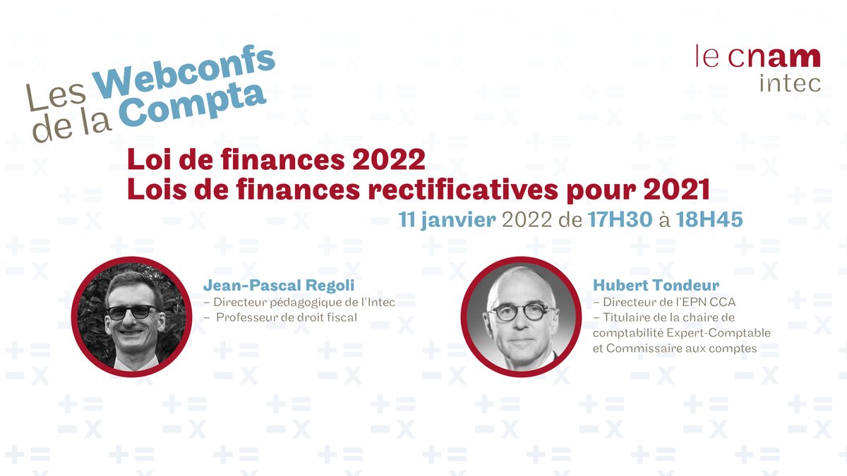 CnamIntec's tweet photo. 🔵Ce soir à partir de 17h30 !
Restez informés avec les #Webconfs de la #Compta du @CnamIntec
Au programme : l'impact des mesures des lois de #finances 2021 et 2022 avec Jean-Pascal Regoli et @HubertTondeur
Suivez la #webconference : https://t.co/lSuBUxbrwy https://t.co/rZCXXMzK7v