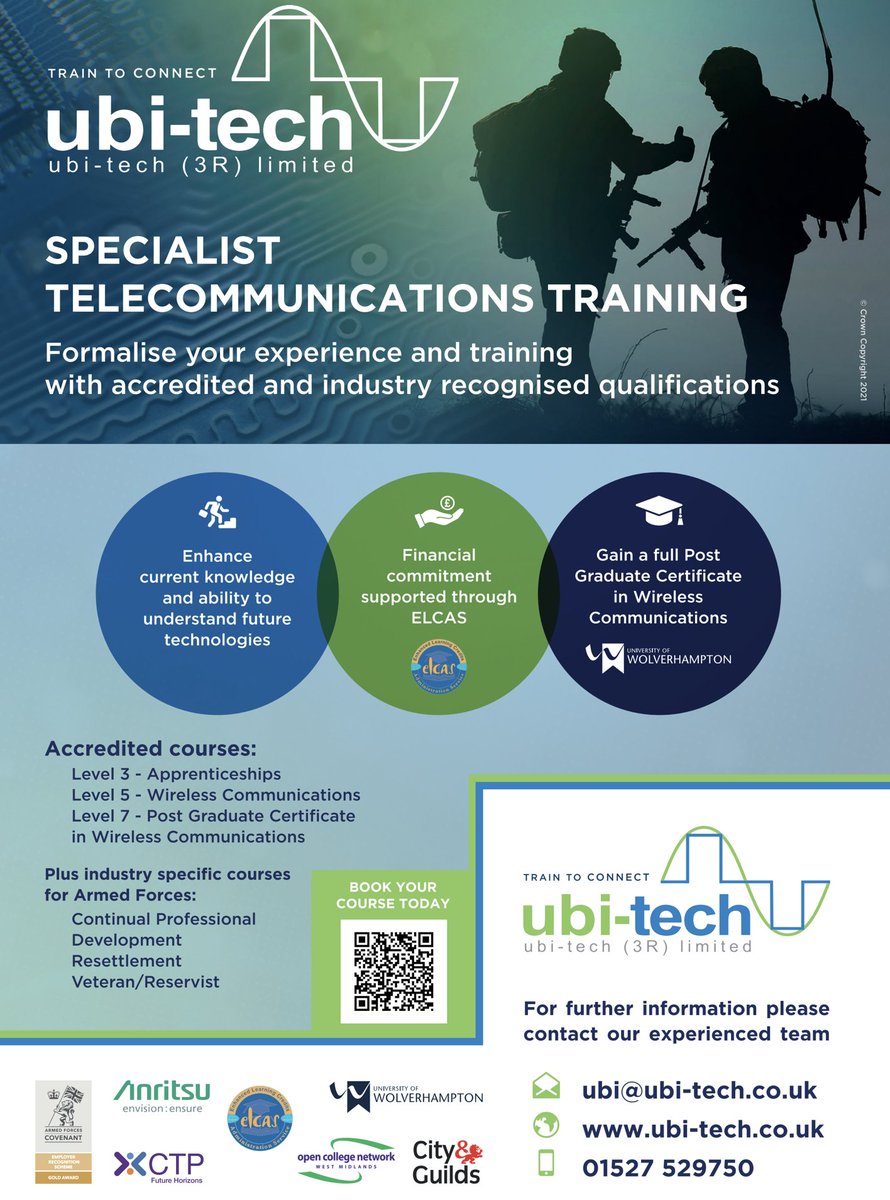 Ubitech3R's tweet image. Serving in a communications role in the Armed Forces? We have years of experience delivering #specialist #telecommunications training to service personnel. Study for @wlv_uni  accredited #PostGraduateCertificate in #wirelesscommunications  
lnkd.in/dihTb6K