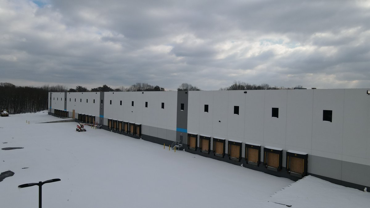 VCCRealEstate's tweet photo. A few shots from the drone after the recent snow overhead at the Historic Borough of #Lawnside Station Park  #Development #Construction #businesspark https://t.co/eK53e8TT4m