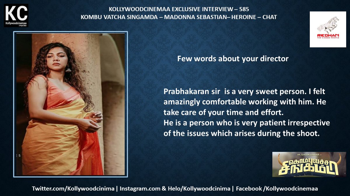 KollywoodCinima's tweet photo. #KombuVatchaSingamda Heroine @MadonnaSebast14 Exclusive Interview to #KCInterview 

#KVSfromJan13

@SasikumarDir @RedhanCinemas @DirSRP_Official @inder3kumar @sooriofficial  @dhibuofficial @navasakthi_n @onlynikil @eka_dop @CtcMediaboy #KollywoodCinima https://t.co/qTmULsec4n