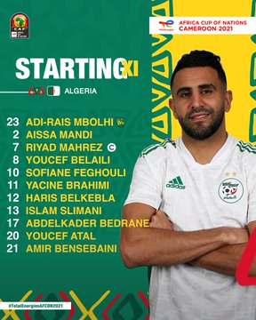 FotbollensAH's tweet photo. Startelvorna mellan Algeriet och Sierra Leone som drar igång strax. Sierra Leone med ett par bekanta namn för den svenska fotbollspubliken och Algeriet med storstjärnan Riyad Mahrez. https://t.co/b0X2cHoZkB