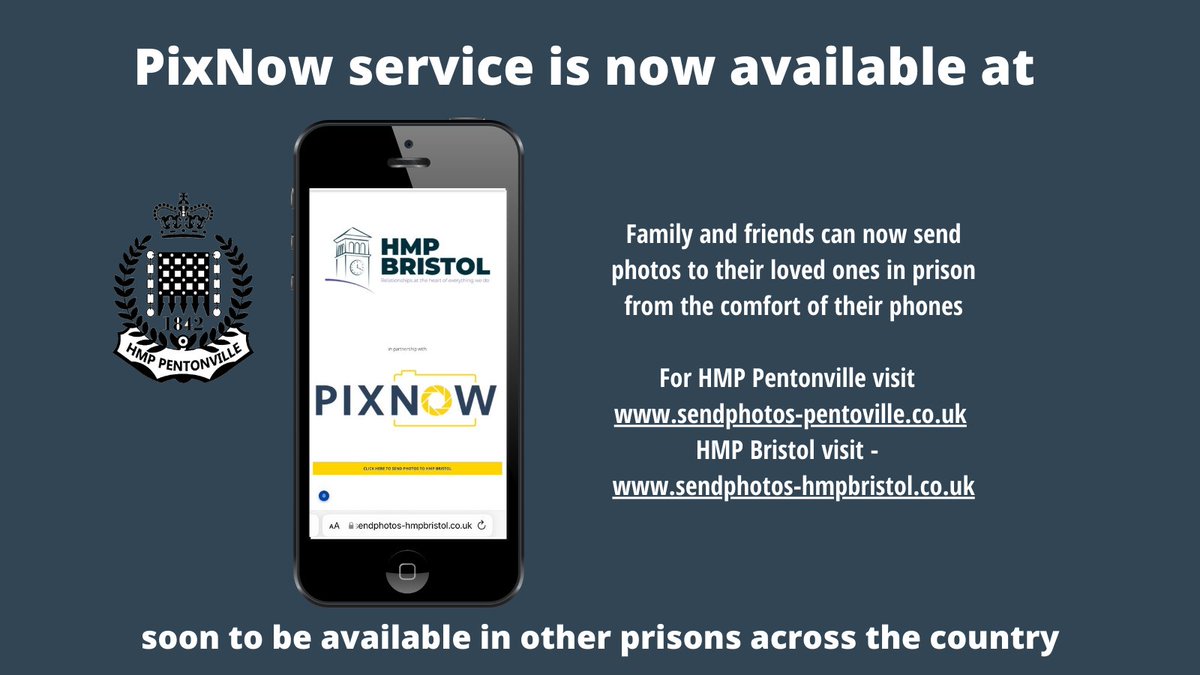 Our Pixnow service is now available at @HMPPentonville and @HMPBristol