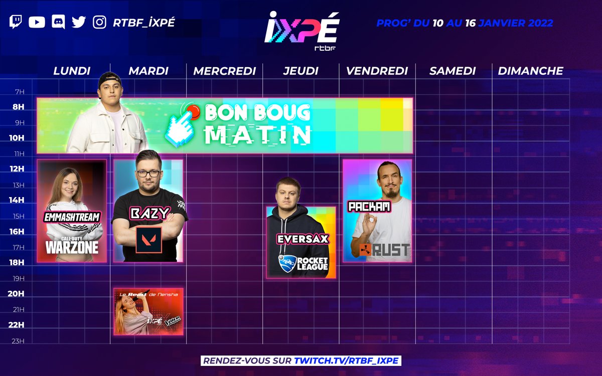 RTBF_iXPe's tweet photo. Cette semaine :
⏰La Yes-life avec @lemedtv sur #BonBougMatin
💥#LeCrew toujours en place avec @Emmashtream @_bazyy @Eversax et @LosPackamos
🎙 @Nensha_ sort le pyjama pour @jonathankrego pendant le react officiel @thevoicebe
👉 https://t.co/kaekXwUMEK 👈 https://t.co/ZFhmPHoxBc