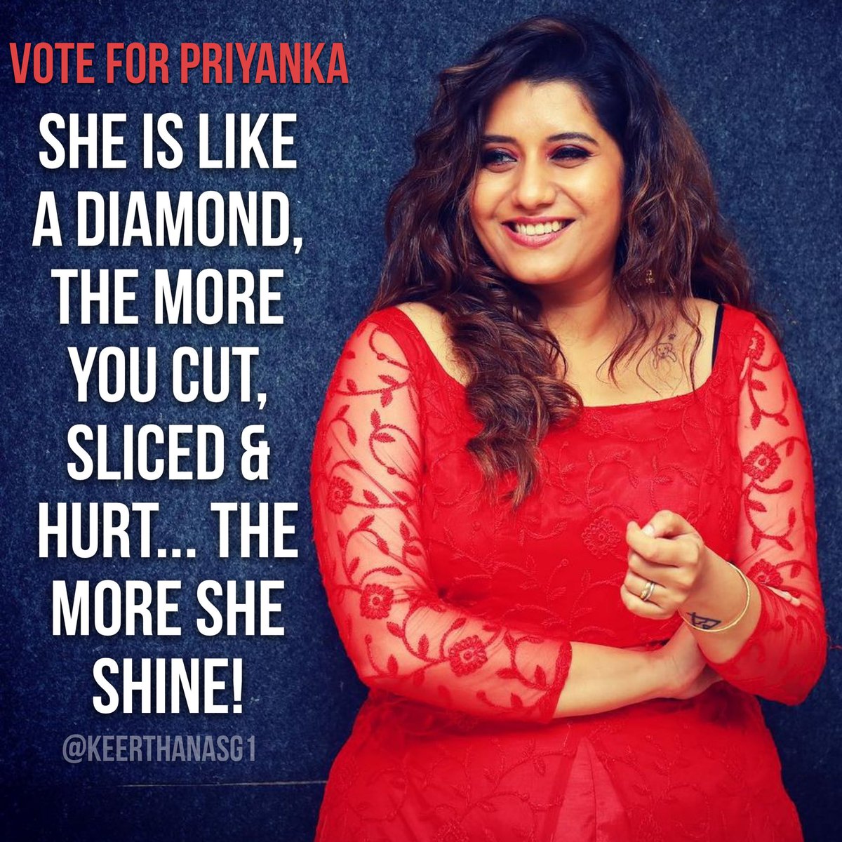 She is like a diamond 💎
The more you cut, sliced & hurt..
The more She shine ✨

Vote For #Priyanka 

🗳🗳🗳

#VoteForPriyanka 
#BB5QueenPriyanka 

 #BiggBossTamil    #BBTamilSeason5 #BiggBossTamil5 #பிக்பாஸ் #nipponpaintindia #PreethiPowerDuo #VijayTelevision