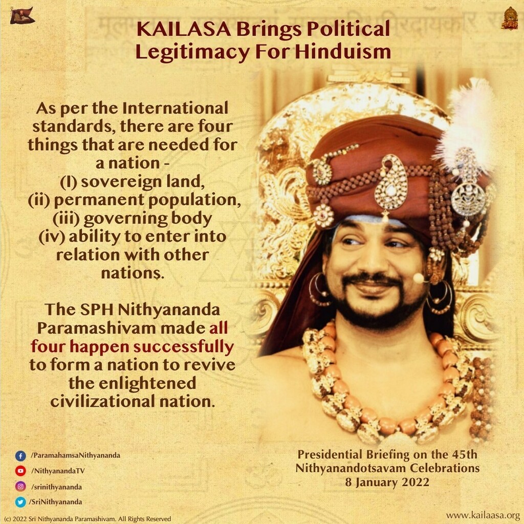 SriNithyananda's tweet photo. ~ Want To Know More About Kailasa ?

Kailasa is officialy a country.

#revivalofkailasa #nithyananda https://t.co/PSjkpZB0oE https://t.co/6Twuy6UwYQ