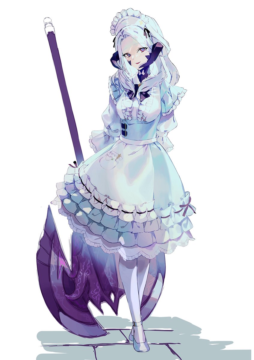 avatar (ff14) 1girl solo au ra axe horns maid headdress weapon  illustration images