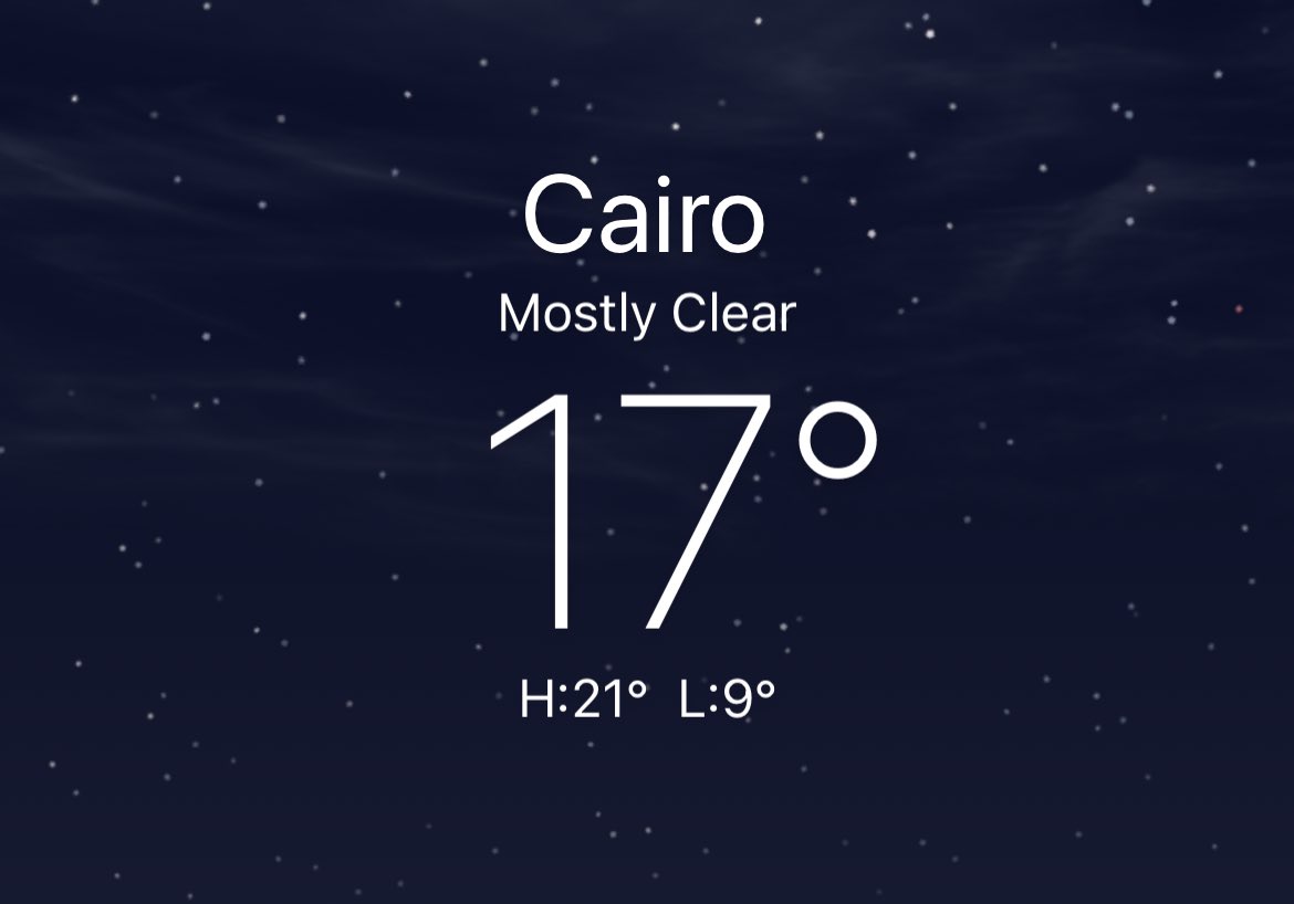AAEAhmad's tweet photo. @hallettmichael I used to enjoy “winter”. Weather in Cairo right now https://t.co/gtv80wVohr