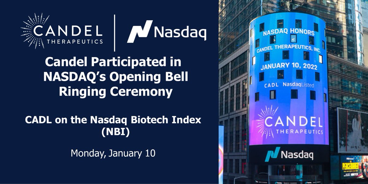 Candel Therapeutics is honored to have been invited to the <a href="/Nasdaq/">Nasdaq</a> Opening Bell Ceremony yesterday! We look forward to progressing our efforts to fight cancer by developing novel oncolytic viral immunotherapies. $CADL