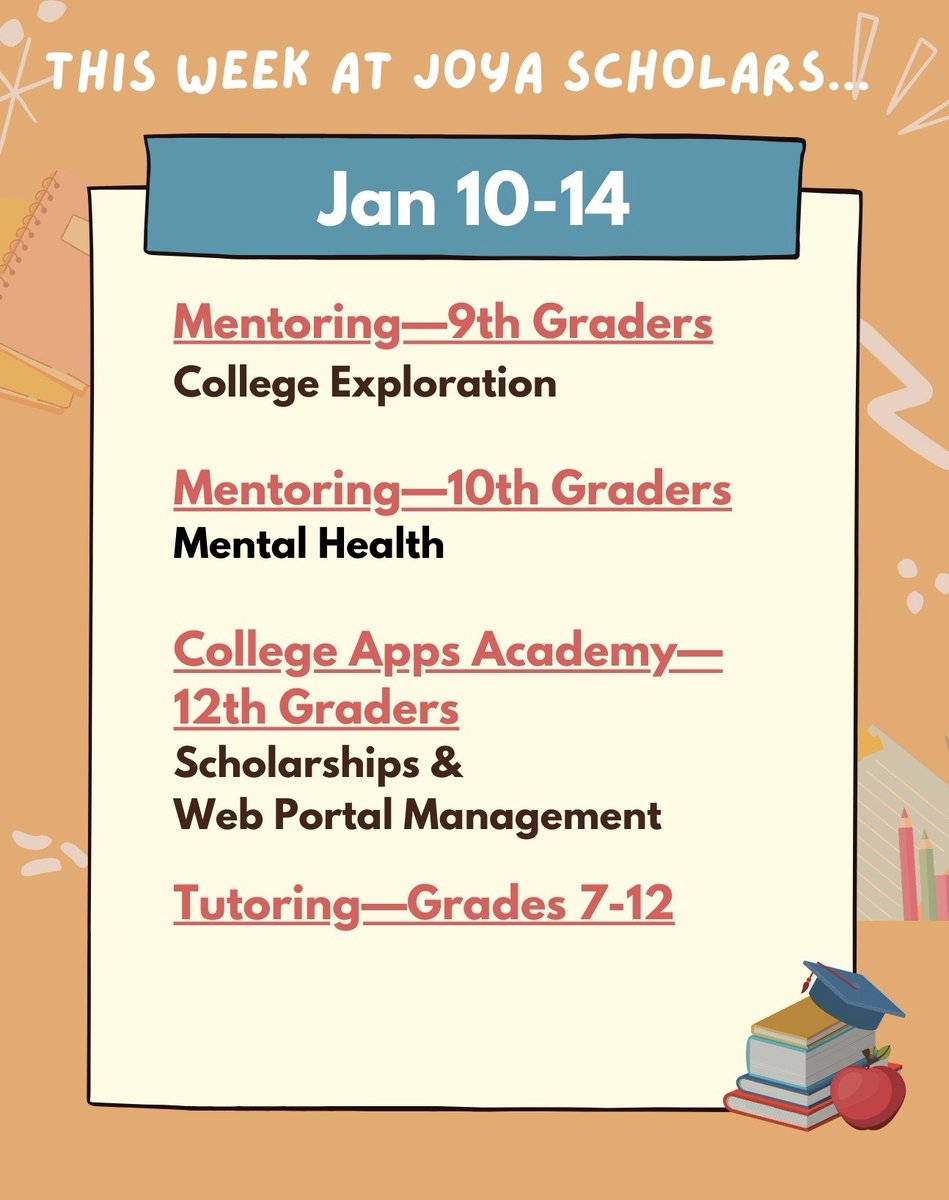 This week, we return to VIRTUAL Tutoring, Mentoring, &amp; College Apps Academy—FRESHMAN &amp; SOPHOMORES are discussing College Exploration &amp; Mental Health, SENIORS are working on Scholarships &amp; Web Portal Management! Every student should have the resources they need to succeed!
