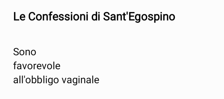 RobertoPasini9's tweet photo. Le Confessioni di Sant'Egospino 

#letteratura #poesia #libertà #ironia #DirittiUmani #ObbligoVaccinale https://t.co/MU49kVVdqP