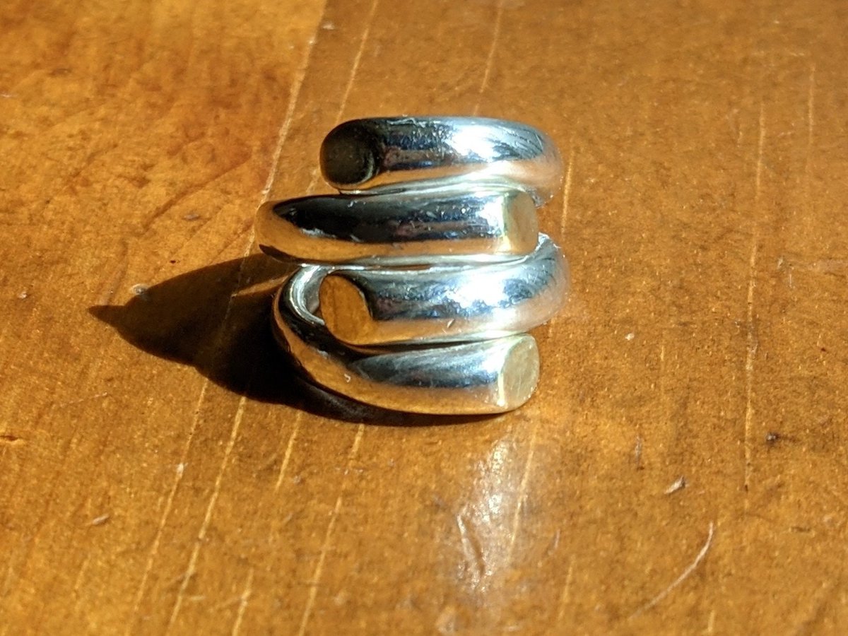 Such a cool ring!  Sterling Silver and Gold tipped with a great weight and design.  Definitely eye catching and sure to make a statement at whimsicalvintage.etsy.com #whimsicalvintage #etsyshop #etsyseller #statementring #widesilverring #itsjustsocool #makeastatement #