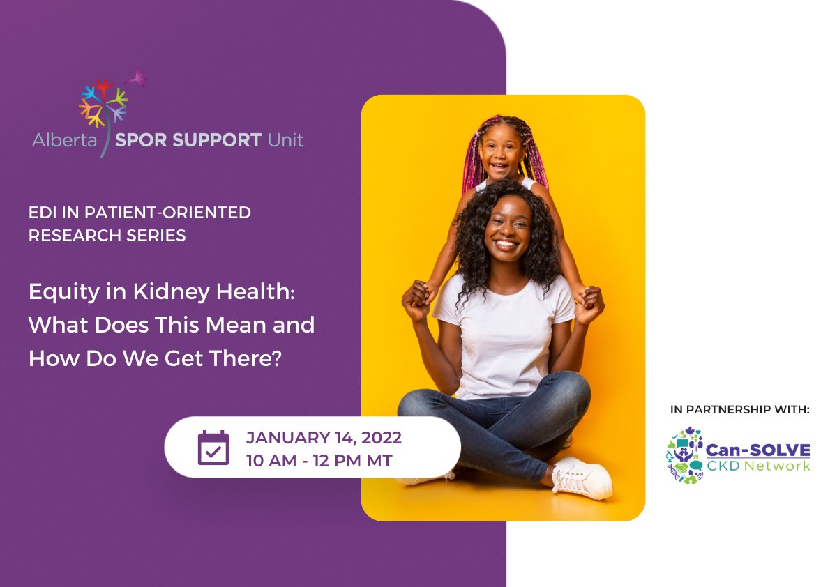 A FEW SPOTS LEFT! REGISTER NOW @ bit.ly/3DtG8w6 
Join  <a href="/AbSPORU/">AbSPORU</a> &amp; <a href="/cansolveckd/">Can-SOLVE CKD Network - Le réseau Can-SOLVE CKD</a> on Jan 14 for an exciting #EDI panel webinar on "Equity in Kidney Health: What Does This Mean &amp; How Do We Get There?" <a href="/itsglendar/">Glenda V. Roberts 😷</a> <a href="/DrRulanParekh/">Rulan Parekh</a>