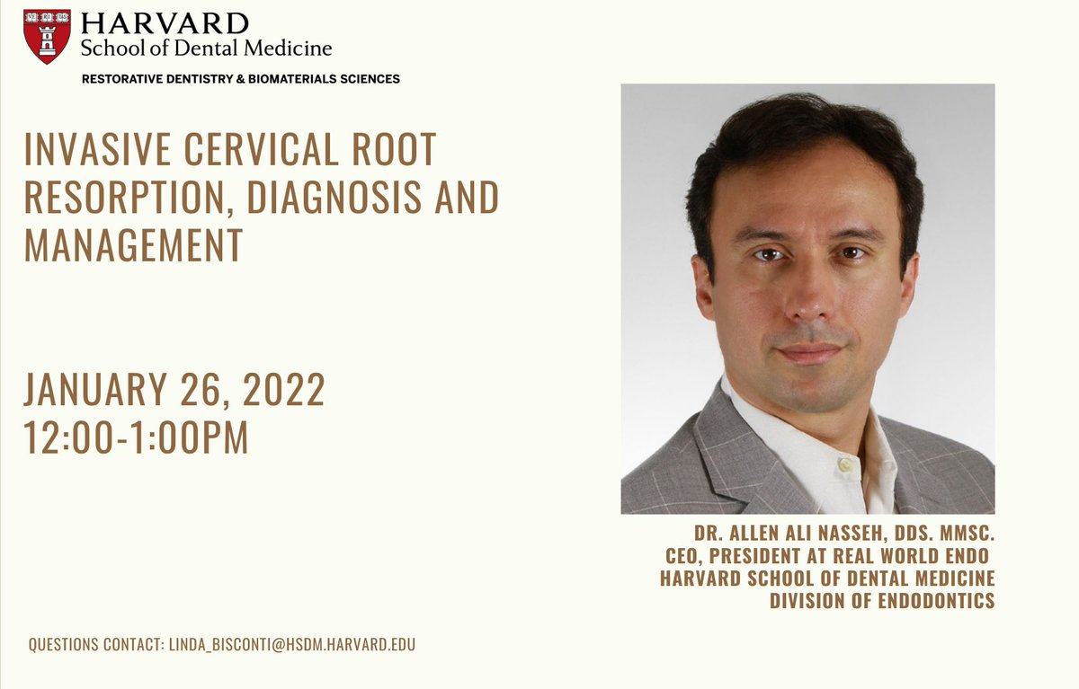 GermanGallucci's tweet photo. The RDBS Seminar Series continues with a webinar on "Cervical Root Resorption" by Dr. Allen Ali Nasseh. This is a very relavant topic at the intrersection of many restorative disciplines. Please join us by clicking on the link below! https://t.co/QHalC89Efv https://t.co/cVGsweY51N