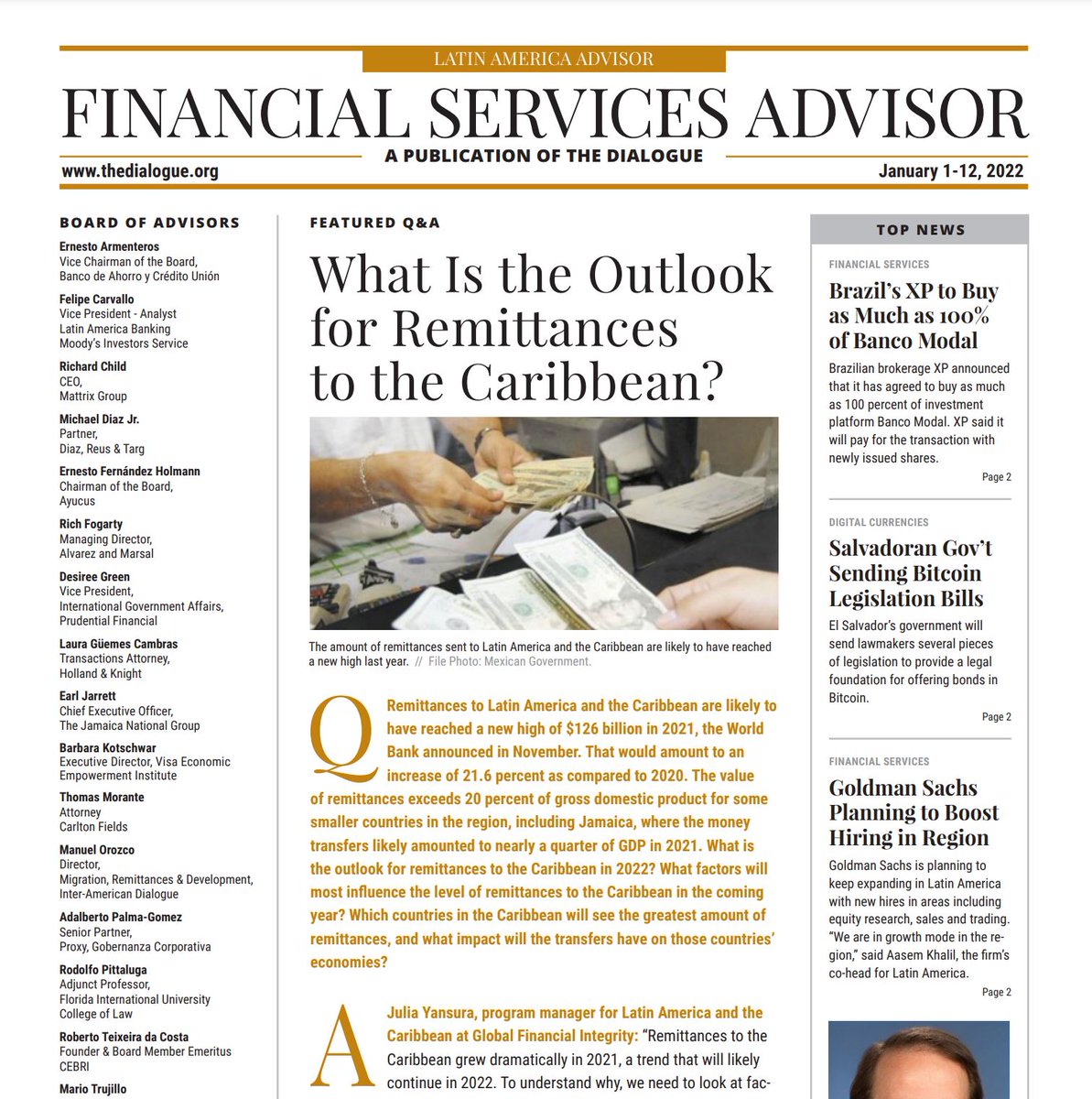 What can we expect from remittances to the Caribbean in 2022? My comments in the Financial Services Advisor, with special analysis of #Haiti, #Jamaica, #DominicanRepublic and #Cuba. 
Thanks to <a href="/Gene_Kuleta/">Gene Kuleta</a> <a href="/The_Dialogue/">The Inter-American Dialogue</a> for the opportunity to comment!
thedialogue.org/wp-content/upl…