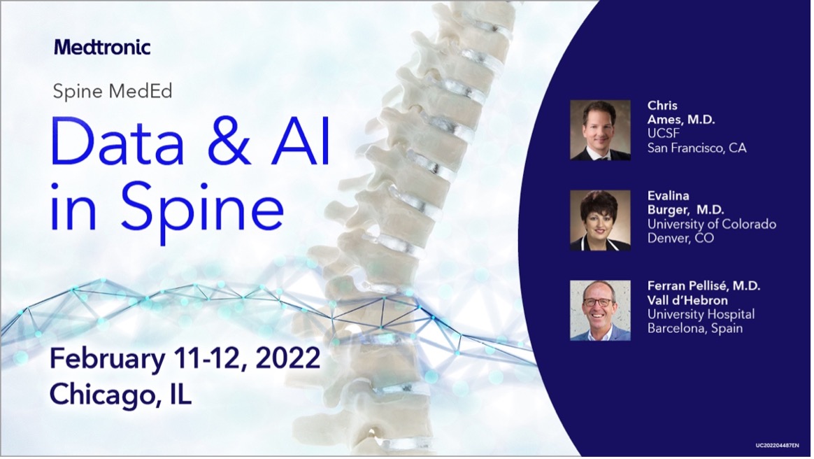 Join us and our expert program chairpersons Dr. Chris Ames, Dr. Evalina Burger, and Dr. Ferran Pellisé in Chicago this February for the Data &amp; AI in Spine Symposium. Click here to learn more about the program and our faculty members and register today: bit.ly/3fgkeTo