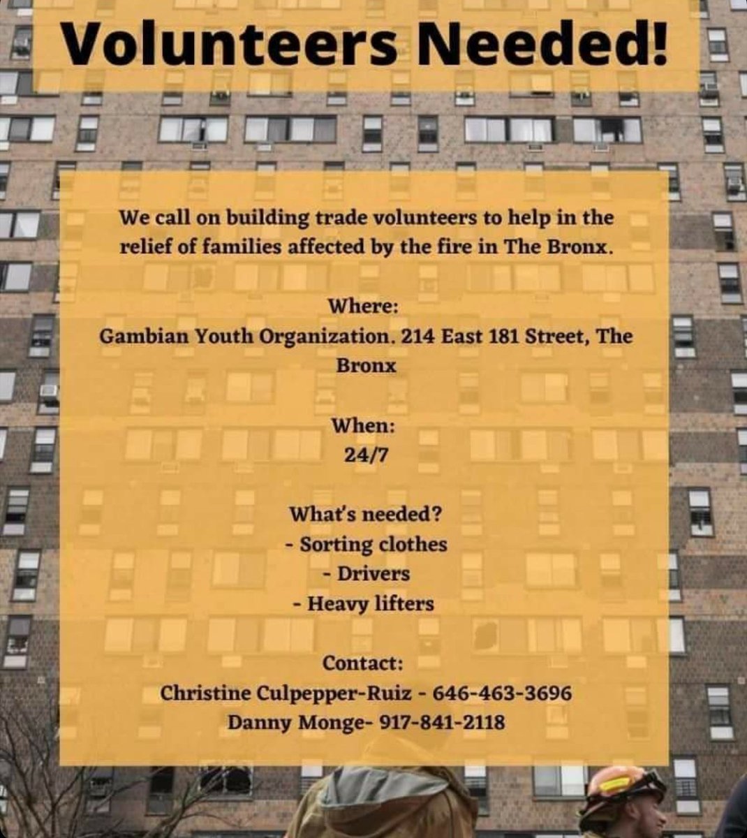 Our friends in the Buildings Trades asked if we could spread the word about #BronxFire relief happening today at 6pm. If you can make it and help out, you really should!  #WeKeepUsSafe