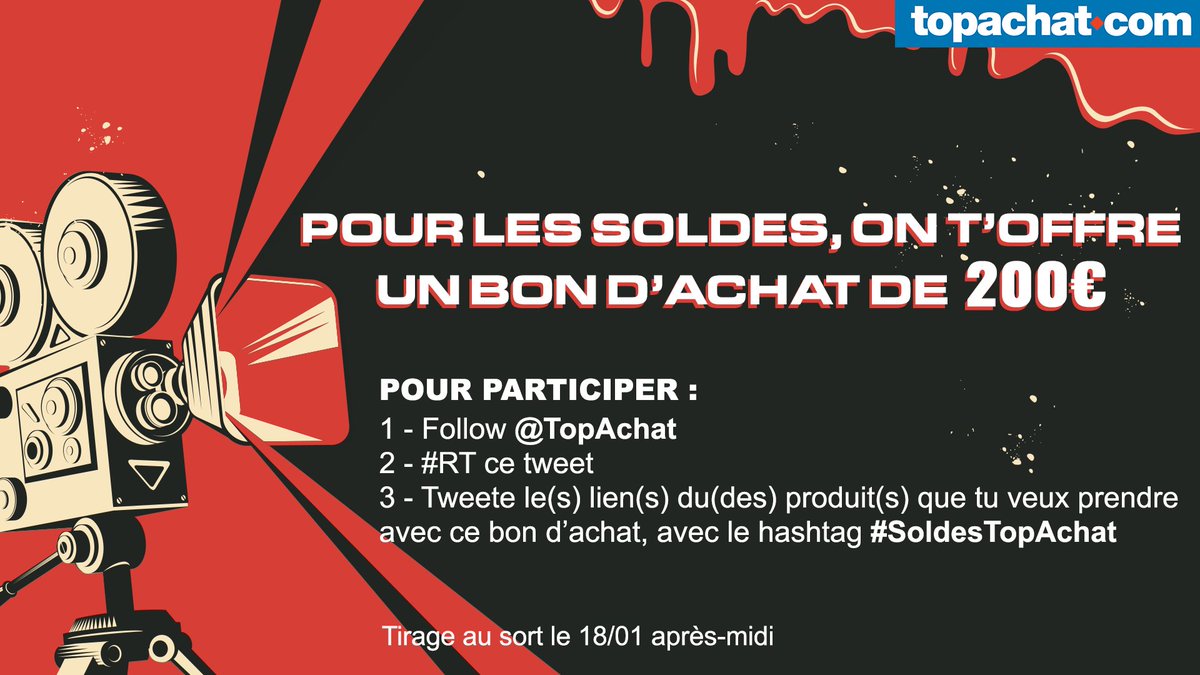 TopAchat's tweet image. #Concours 🎁

Pour les #Soldes 🔥, on t'offre un bon d'achat de 200 € ! 😍

Pour participer :
👉 Follow @TopAchat
👉 #RT ce tweet 
👉 Tweete le(s) lien(s) du (des) produit(s) que tu veux prendre avec ce bon d'achat, avec le hashtag #SoldesTopAchat

TAS le 18/01 après-midi