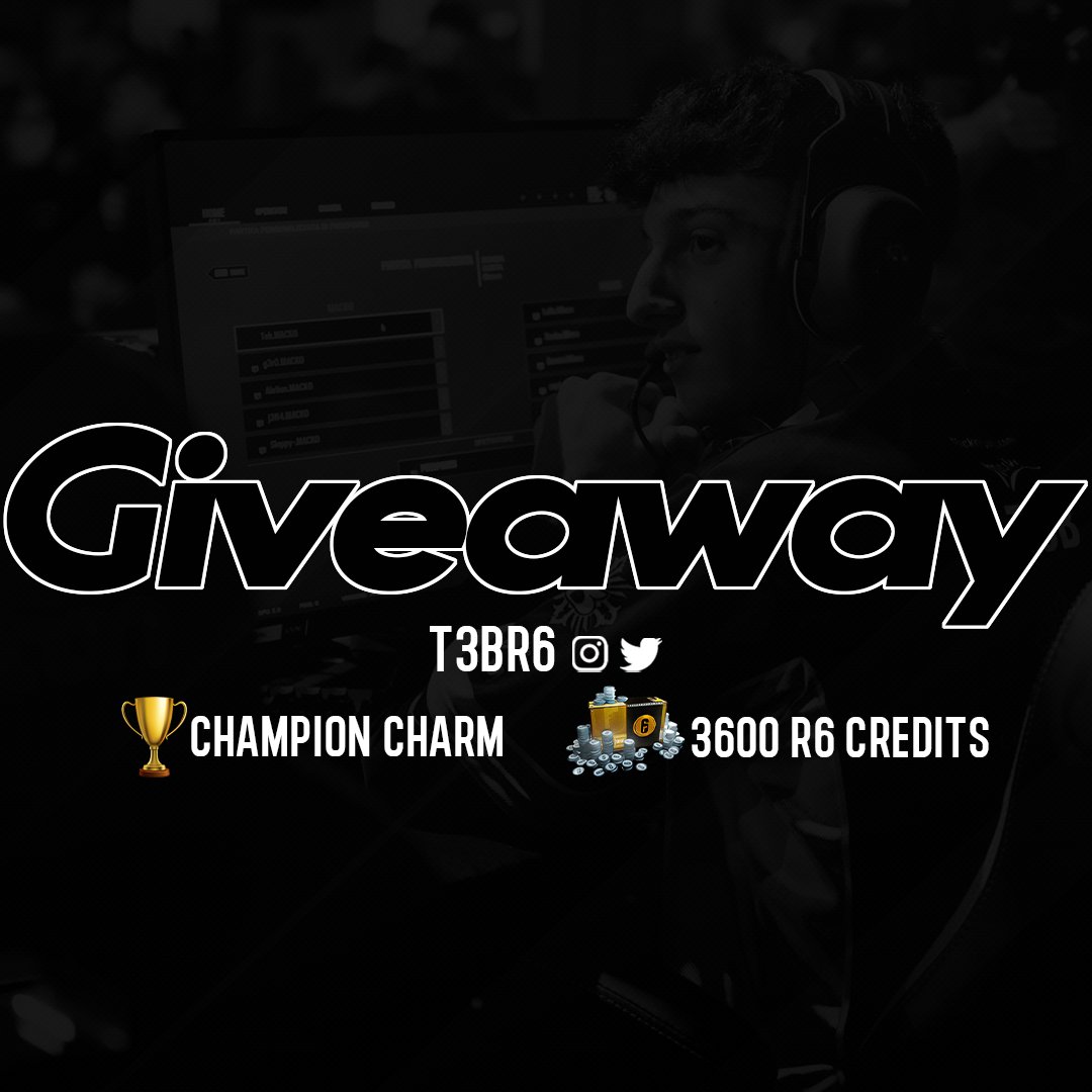 🥳CHAMPION CHARM + 3600 R6 CREDITS GIVEAWAY🥳 

🎁FOLLOW THESE STEPS🎁

1. follow @t3br6 on twitter (and instagram to have more chance) 
2. tag 2 friend below this post 
3. retweet 

GL😘

⚠️END:14/02⚠️
