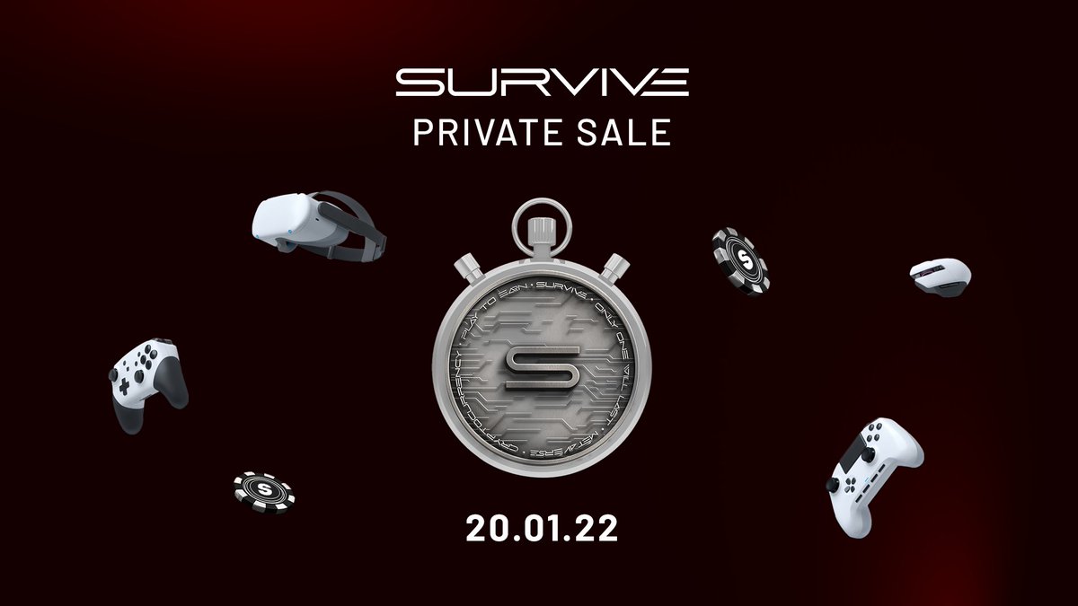 📢 $SURV PRIVATE SALE 2.0🚨🚨

📅 20.01.2022 - 5 PM UTC

To participate, investors must 👀

✅ purchase new NFTG tokens worth a minimum of 1 BNB.

✅ join SURVIVE Telegram for more info t.me/survive_nft

Don’t miss your chance to maximise your investment! 🚀🚀
