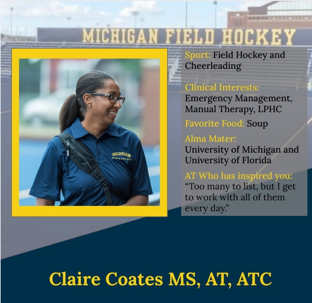 Today we're picking back up getting to know our staff with @umichfieldhockey AT Claire Coates! When Claire isn't at work she enjoys cooking, reading, and traveling!
