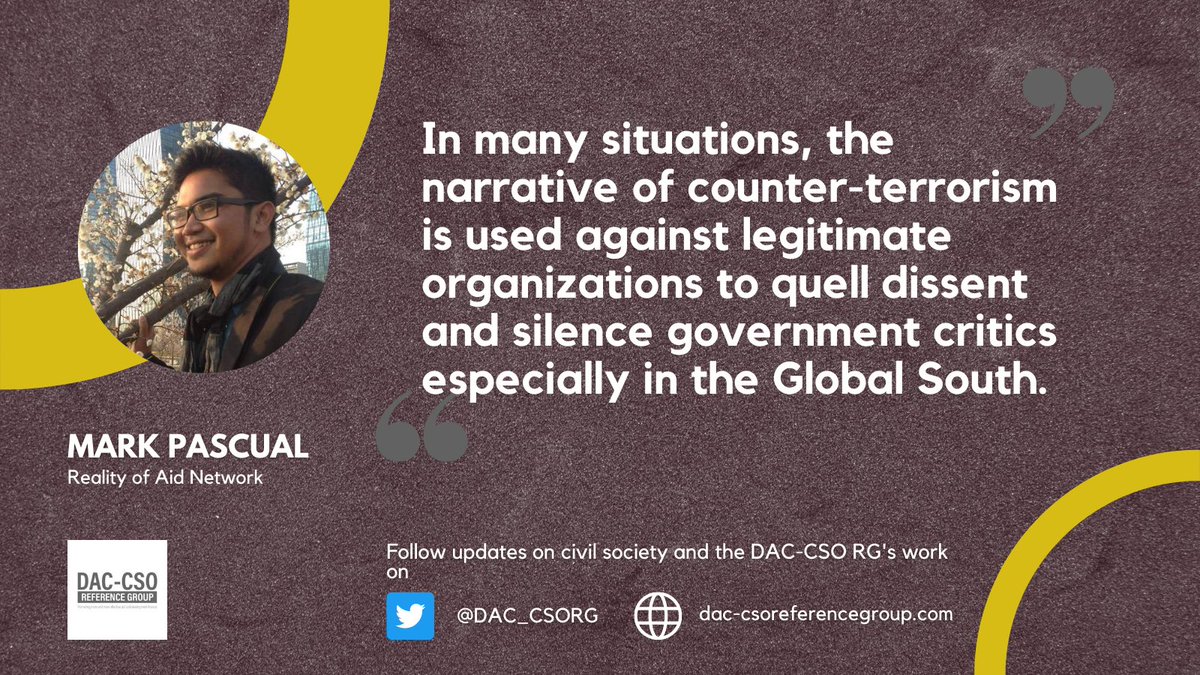 DAC-CSO Reference Group (@dac_csorg) on Twitter photo LOOK: Mark Pascual from <a href="/realityofaid/">Reality of Aid Network</a> tackles counter-terrorism financing measures in connection to the DAC Recommendation on #EnablingCivilSociety. #SLM2022 #PreSLMDialogue LOOK: Mark Pascual from <a href="/realityofaid/">Reality of Aid Network</a> tackles counter-terrorism financing measures in connection to the DAC Recommendation on #EnablingCivilSociety. #SLM2022 #PreSLMDialogue