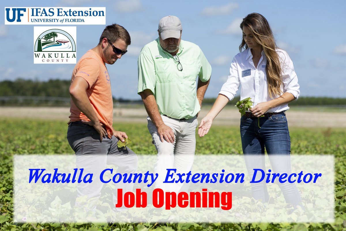 CAREER FULL TIME JOB OPENING!!
UF/IFAS Wakulla County Extension Director (CED) and Extension Agent II, III, or IV
APPLY AT LINK BELOW ONLY (copy link and paste into search browser - Continued job description)
explore.jobs.ufl.edu/en-us/job/5191…
APPLICATIONS CLOSE:
January 26, 2022