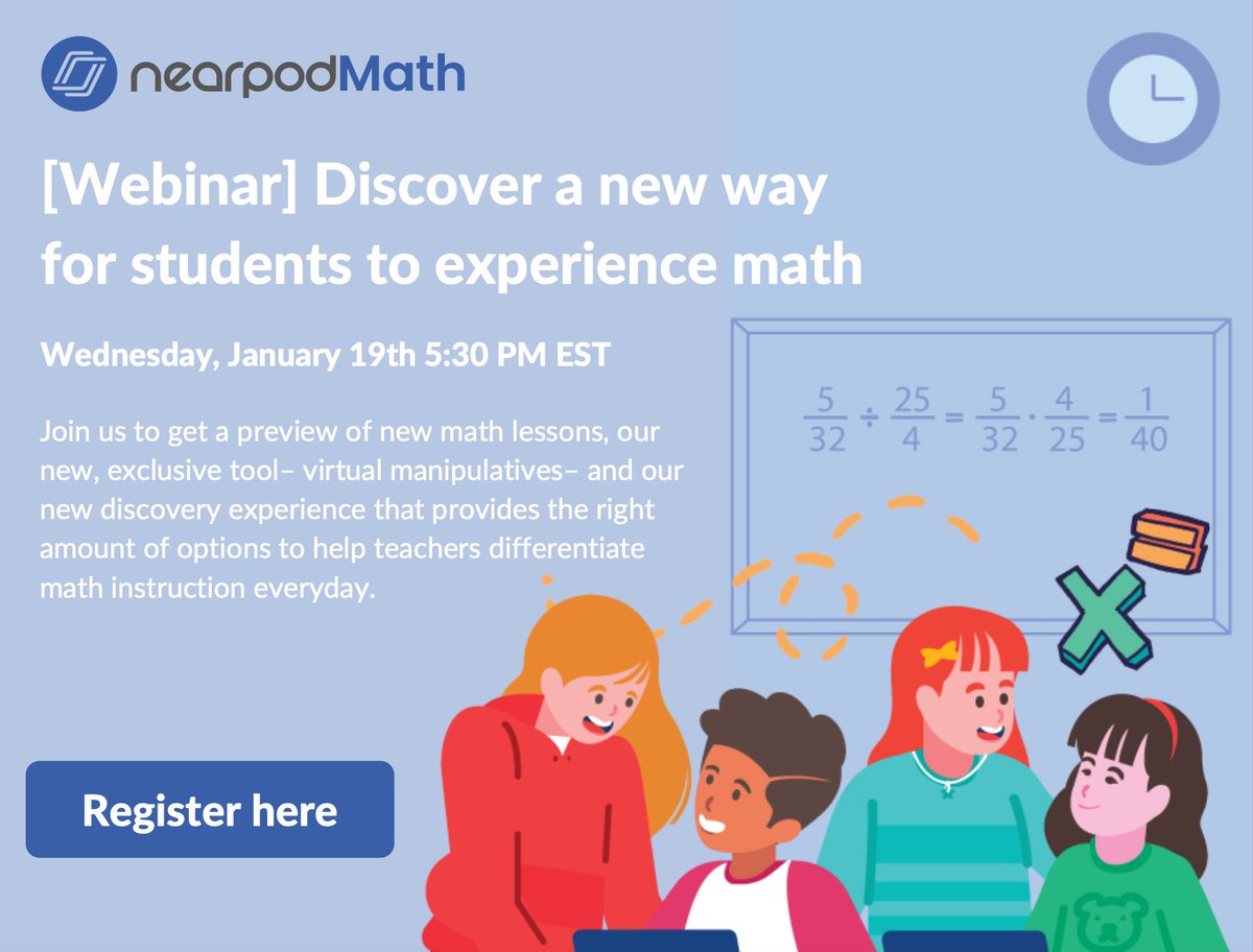 We are so excited to introduce Nearpod Math. Hope you can join us for our next webinar to take a look at this new way to bring magic to your classroom! Register here: register.gotowebinar.com/register/62677…
