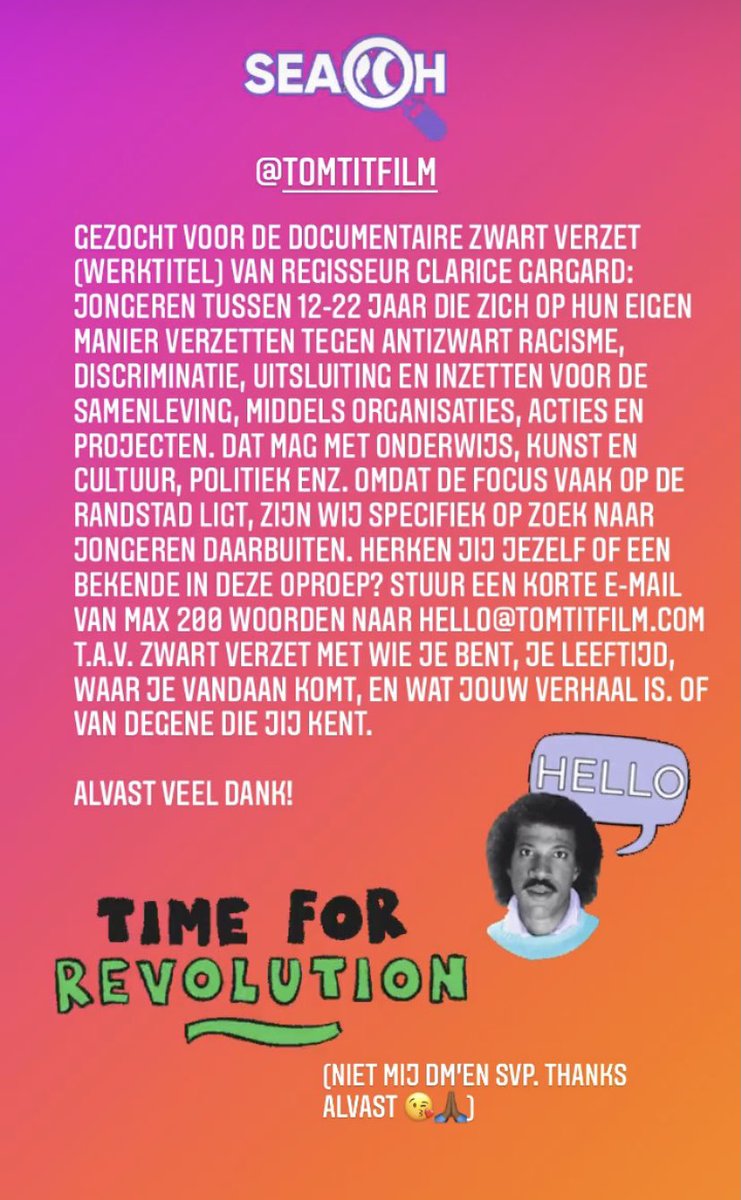 ClariceGargard's tweet photo. Oproep voor film waar ik mee bezig ben. Zegt het voort! 🙏🏾☺️ https://t.co/5NbNCxXrpa