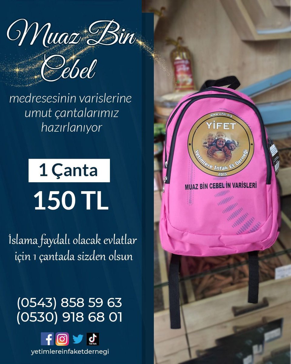 yetimlereinfak's tweet photo. islam'a faydalı olacak evlatlar için bir  çantada sizden olsun. https://t.co/6EVdOSWXcC