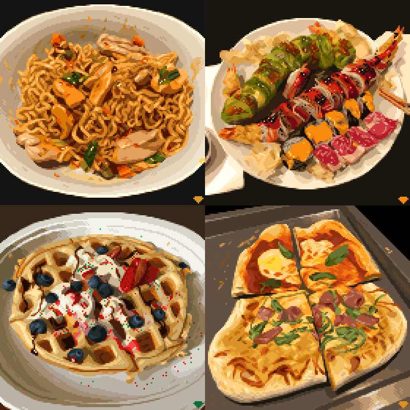 mirrutatep's tweet photo. Hey #PortfolioDay I'm Mirru and I draw food pixel art! 🍣🍜🧇🍕 https://t.co/41WvjJWdtZ