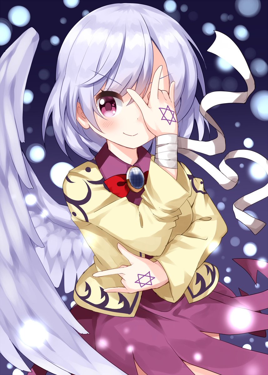 kishin sagume 1girl single wing solo wings white wings feathered wings jacket  illustration images