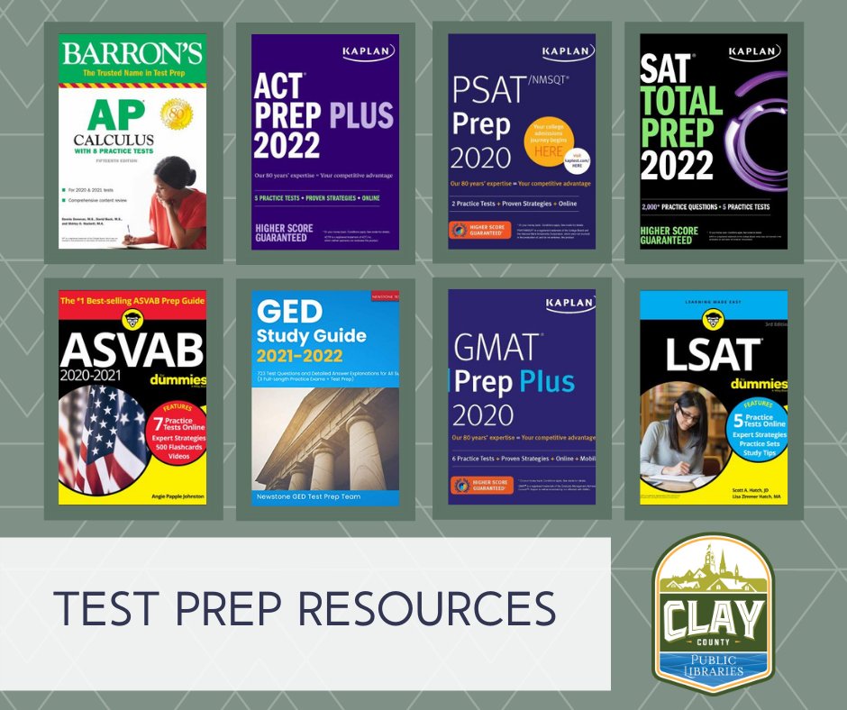ClayLibrary's tweet image. The Clay County Libraries have a variety of test prep resources available for checkout. #Study #ClayCoLibrary