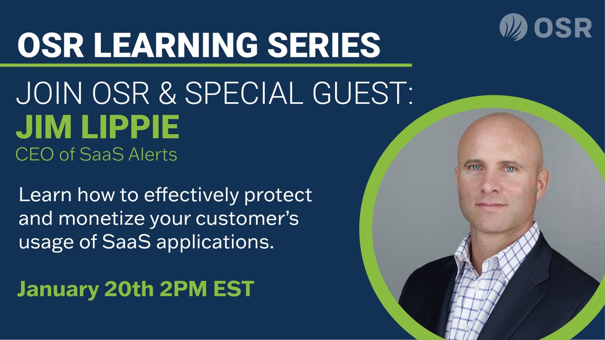 OSRManage's tweet photo. Join us and special guest Jim Lippie, CEO of SaaS Alerts and learn how to effectively demonstrate value around your customers usage of their most popular SaaS applications.

Register today! https://t.co/tm0fNoKrH9 https://t.co/RddZHBKmwV