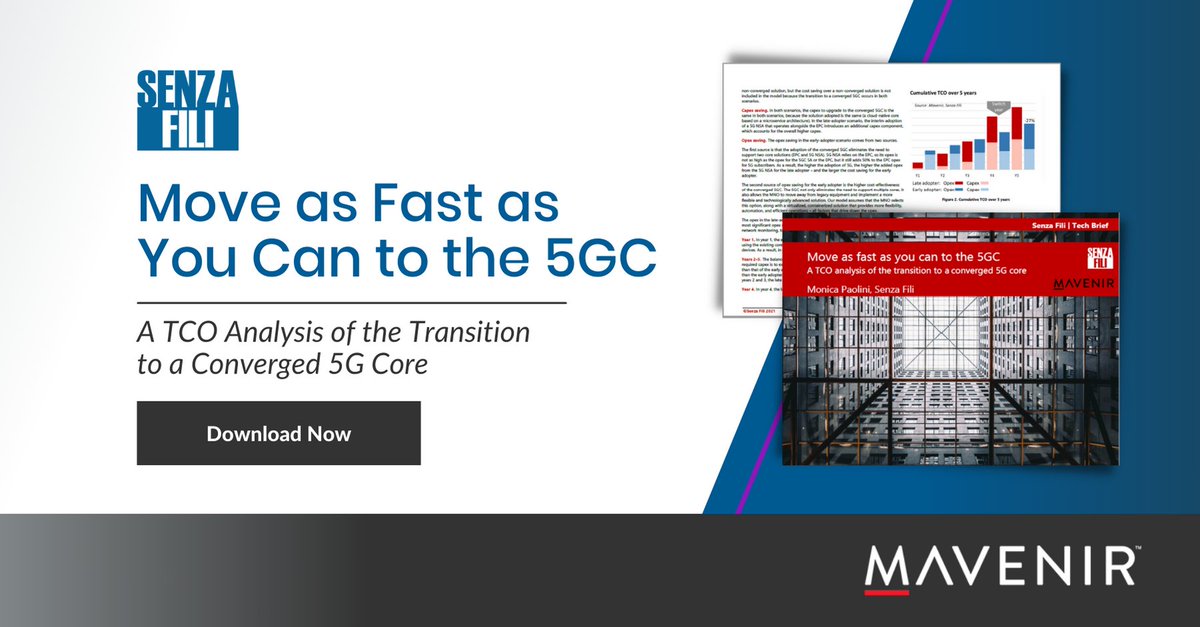 Download this TCO analysis from @senzafilicons and Mavenir to discover how moving to a 5G Core can reduce TCO by up to 36%.
bit.ly/3DBWLpc
#5G #TCO