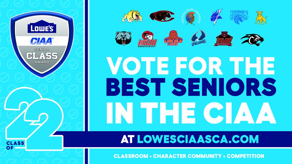 CIAASCA's tweet photo. 🚨🚨 Attention CIAA fans 🚨🚨

Voting is officially open for the 2021-22 Lowe's CIAA Senior CLASS Award! 

https://t.co/U4ju0NbaeL https://t.co/Gq2hc91zdk