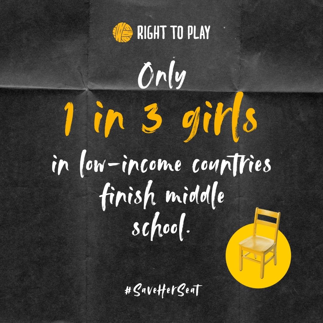 Only one in three girls in low-income countries will finish middle school. Every girl deserves an education and the freedom and power it brings. Each $50 donation can save a girl's seat in school. #SaveHerSeat #GirlsEducation