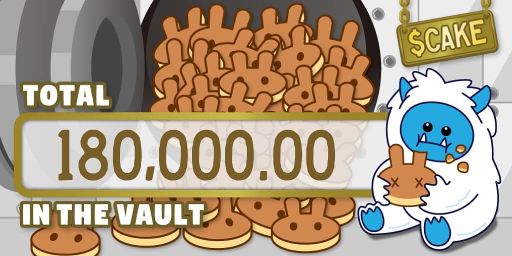 BasedMonsta's tweet photo. Seems like just yesterday that $MONSTA packed 170k $CAKE tokens into the #GravityVault and we've now reached a new milestone of 180,000 CAKE tokens! All to be released to holders at cycle end π€€π https://t.co/LLElhR5kNo