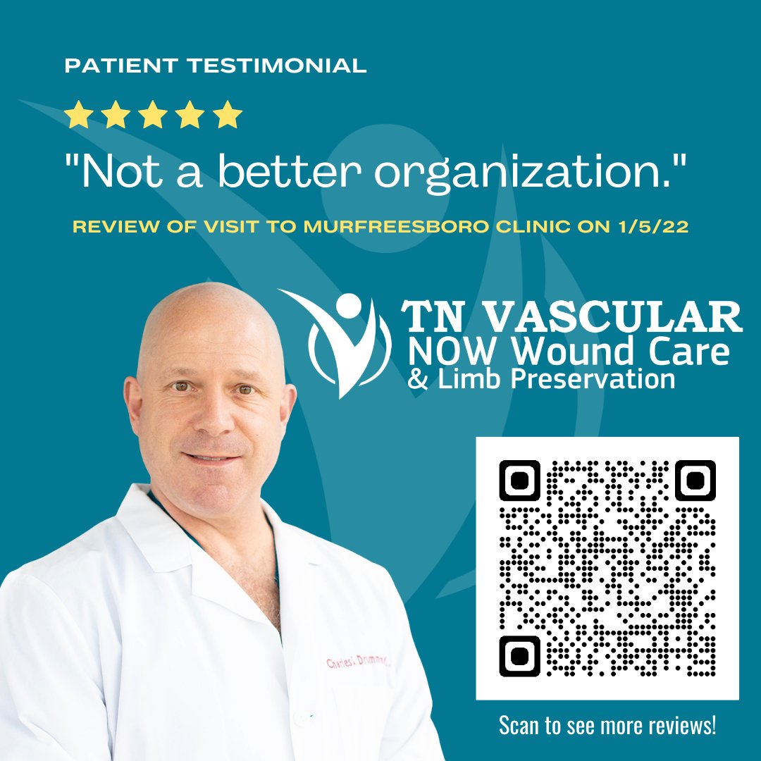 TnVascular's tweet photo. ⭐️⭐️⭐️⭐️⭐️ When healing slows or fails - there is a reason. Dr. Drummond and his staff treat the root-cause, so you can get back to living!

📞 Murfreesboro (615) 410-3576 | Tullahoma - (931) 841-3948

#TNVascular #NOWWoundCare #SavingLegs #PADexperts #HealthyLiving #T https://t.co/eXla3cVFf7
