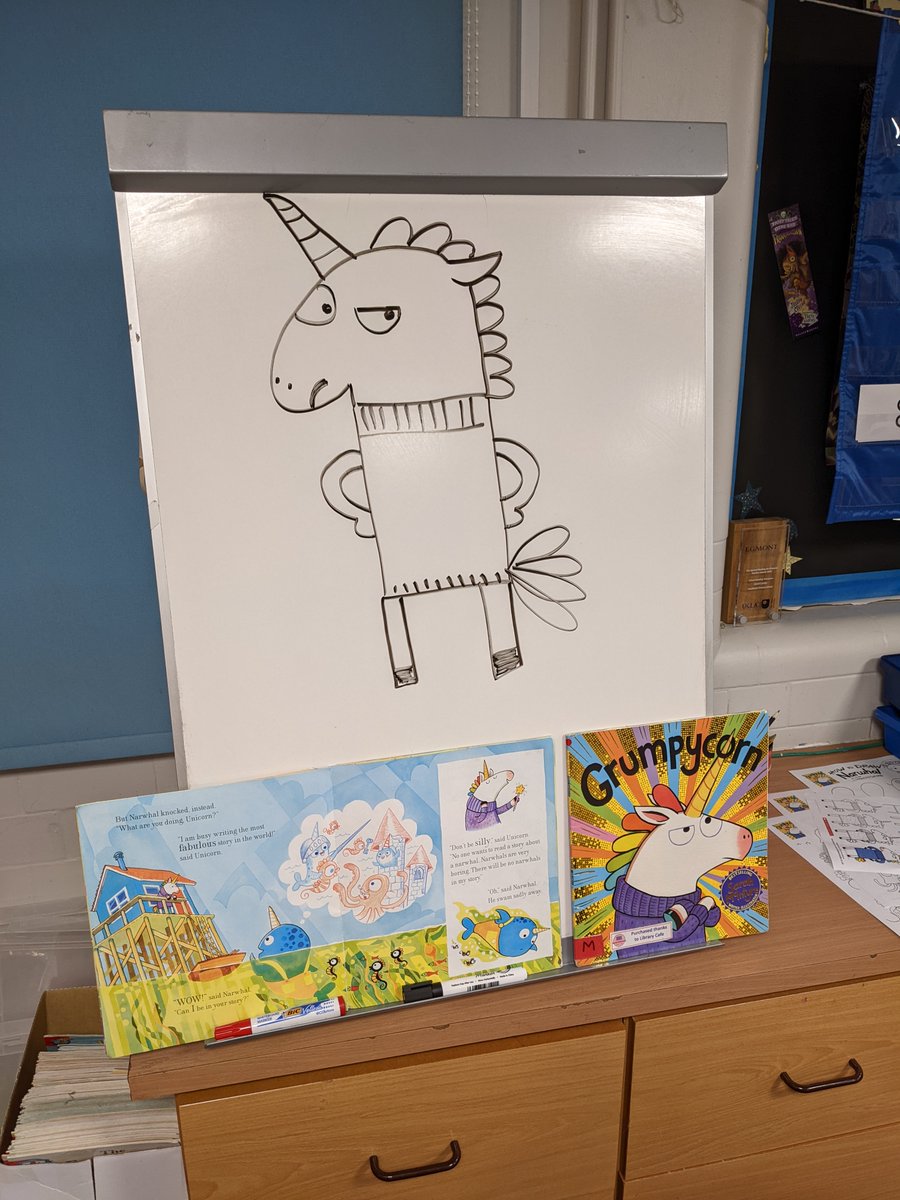 HPSLibrary's tweet photo. Lots of fun reading and drawing #Grumpycorn at lunchtime today! 🦄🧜♀️@jabberworks Love having 20+ EYFS/KS1 children in at once but definitely needed an activity to keep them occupied 😴 https://t.co/IVh7kU5Ynp