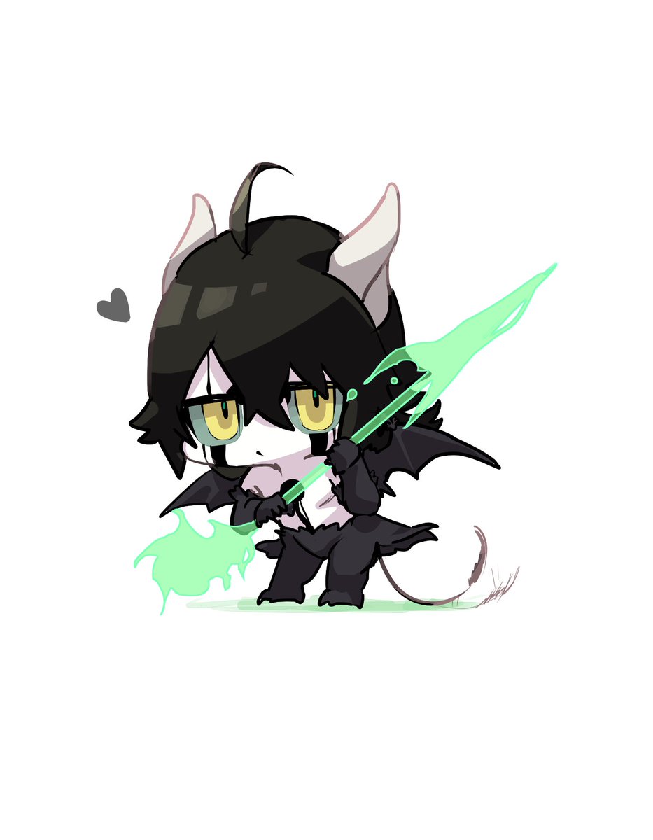 tail horns wings black hair yellow eyes 1boy solo  illustration images