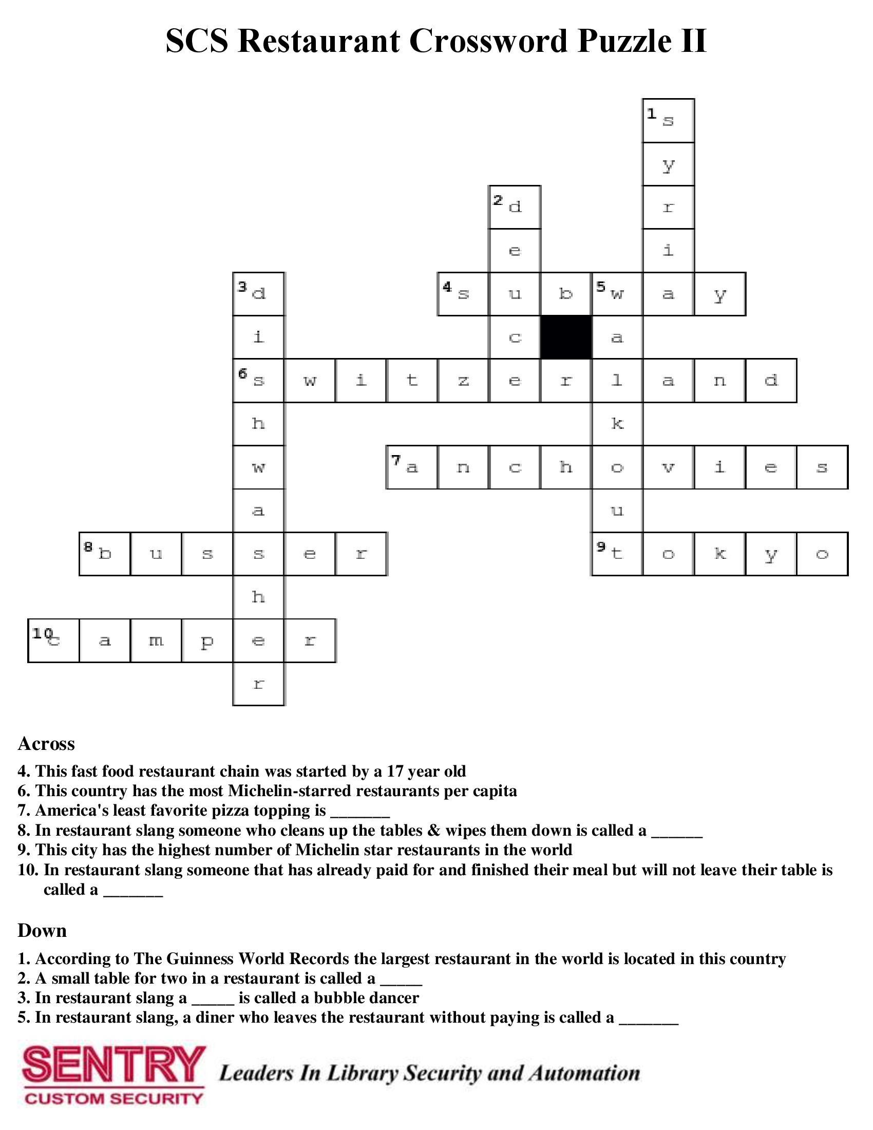 Food Chain Crossword Puzzle