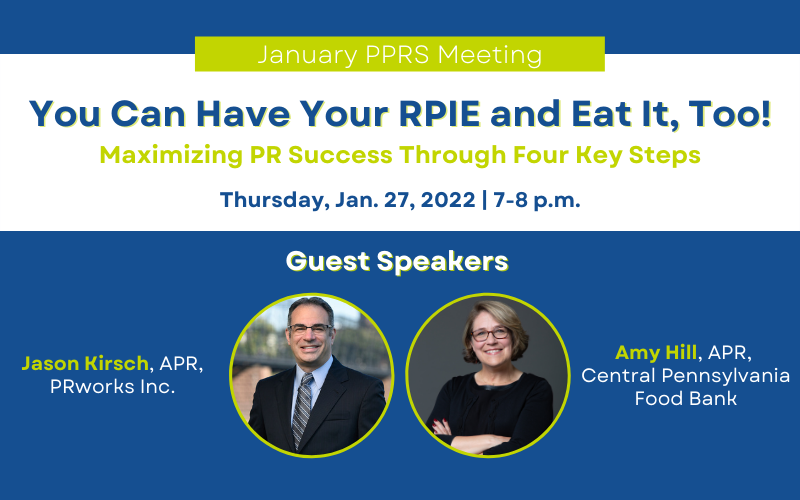 pprshbg's tweet photo. We're kicking off 2022 with APR Boot Camp instructors @ABHill, APR, and @kirschjs, APR! On Jan. 27, they will walk us through the RPIE process, remind us why it’s important and demonstrate RPIE in action.

Register today: https://t.co/oJm1Mtdq8e

*This event will be virtual* https://t.co/f1PGd9m6lU