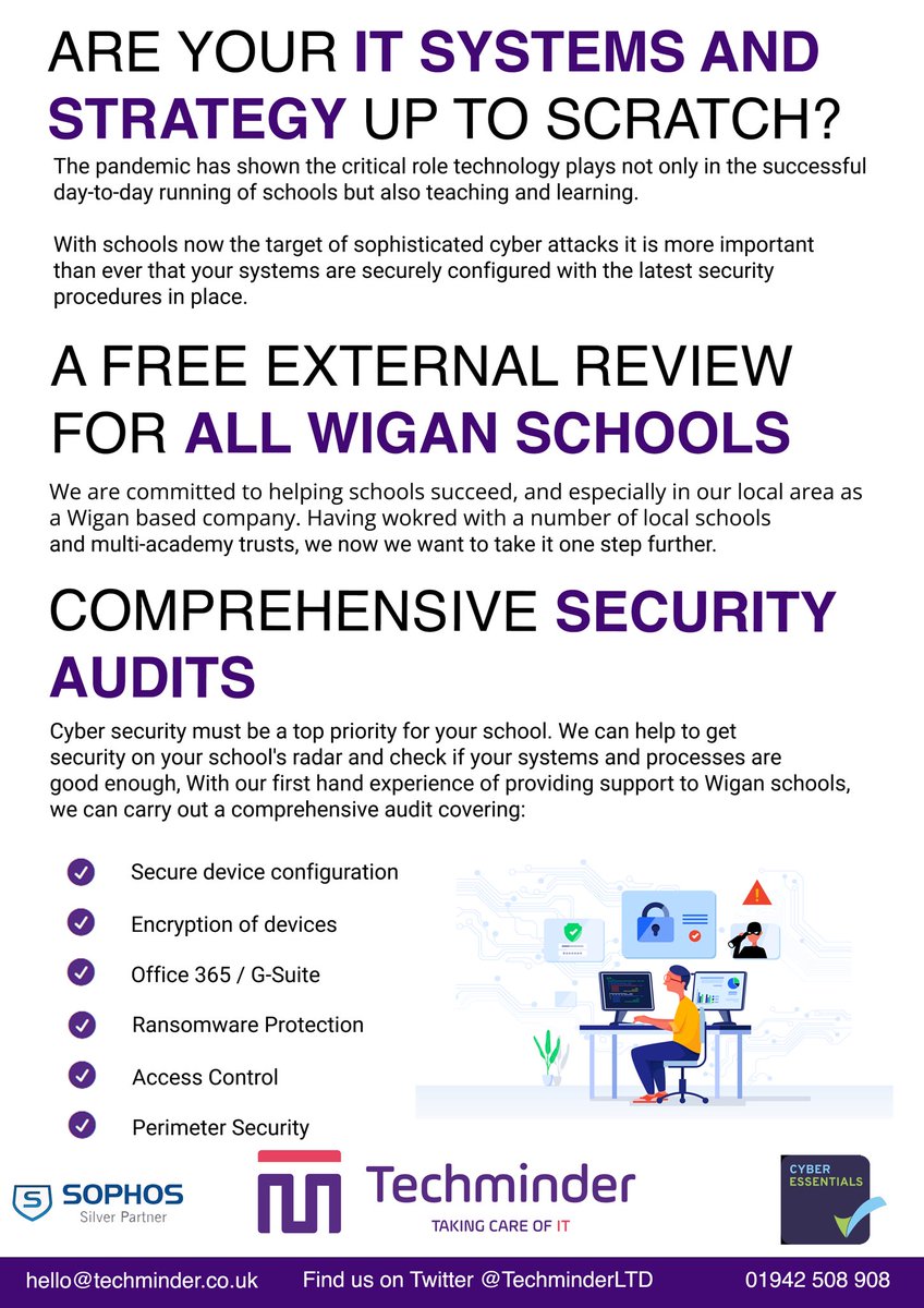 TechminderLTD's tweet image. 🚨 Malicious cyber attacks continue to pose threats to local schools. ⚠️ 

We are offering free security audits to any schools in @WiganCouncil area as part of our commitment to keeping our young people safe and ensuring the best quality of education. 💻 📱