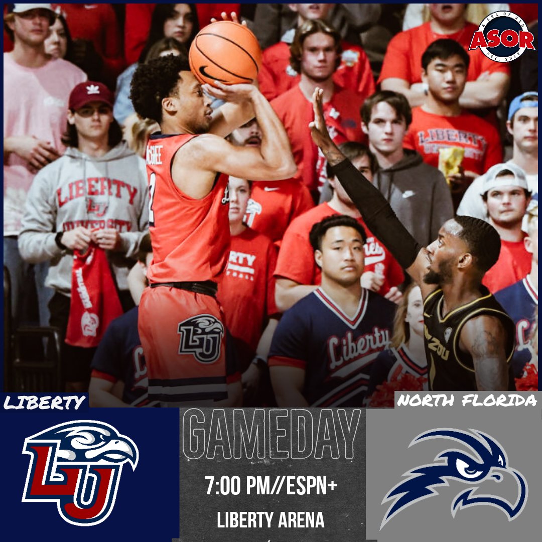 ASeaofRed's tweet photo. It's GAMEDAY ‼️
The Flames will face the UNF Ospreys in Liberty's ASUN Home Opener!  

#BeatUNF #Fanem🔥 https://t.co/pVvv0CnXIJ
