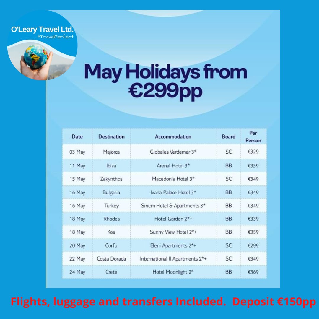 #bargain #sunshine #getaway #holidays #beach #travelperfect Fantastic May sunshine holidays. Call us on 053-9233178